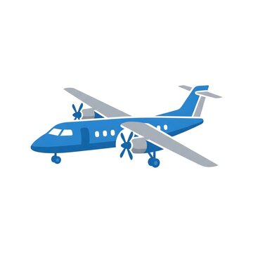 Blue twin turboprop passenger airplane illustration isolated.