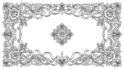 Obraz premium Elegant Rose Ornament Border - Vintage Floral Design Isolated