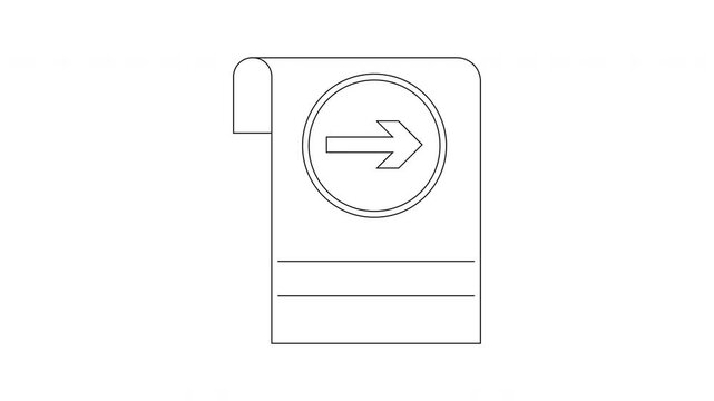 Simple Line Art Icon of a Right Arrow Inside a Circle on a Scroll.