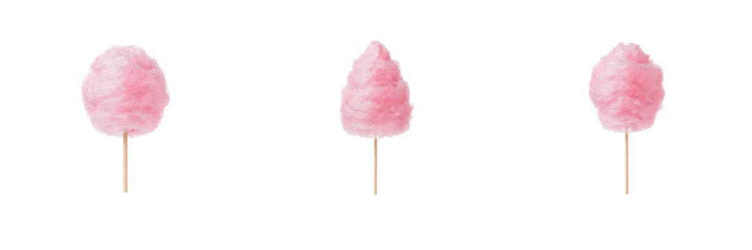 Sweet pink cotton candy on a stick isolated on white background stock PNG graphic asset