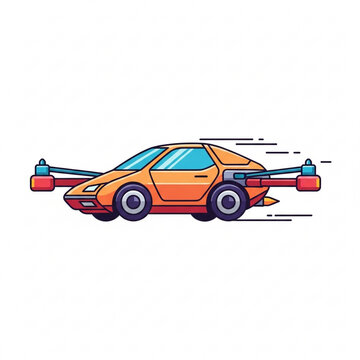 Futuristic orange flying car drone vector illustration.