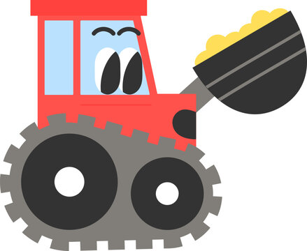 Front Loader Cute construction vehicles flat vector illustration