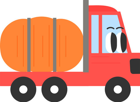 Tanker Truck Cute construction vehicles flat vector illustration