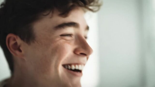Cheerful man laughing in close up.