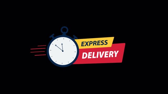 Animated Express Delivery Icon with Moving Stopwatch - Transparent