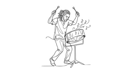 Fototapeta premium Man Playing Steel Drum, Continuous Line Drawing, Musical Performance