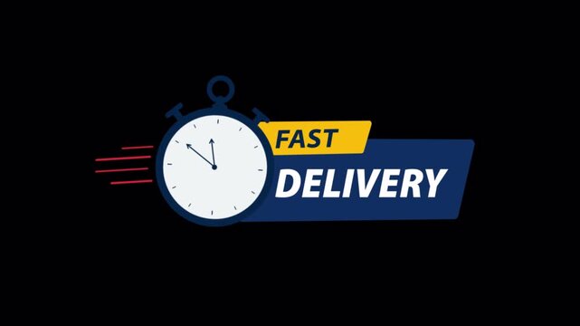Fast Delivery Animated Graphic with Moving Clock - Transparent