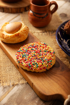 Mexican sweet bread, ojo de buey, galleta chochitos, made by hand, in Mexico it is called Pan Dulce and cannot be missing at breakfast or snack.
