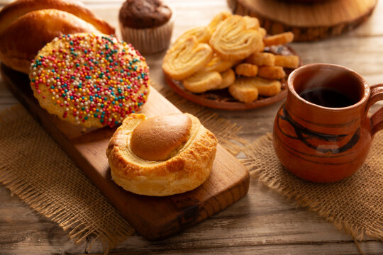 Mexican sweet bread, ojo de buey, palmier cookies, galleta chochitos, made by hand, in Mexico it is called Pan Dulce and cannot be missing at breakfast or snack.