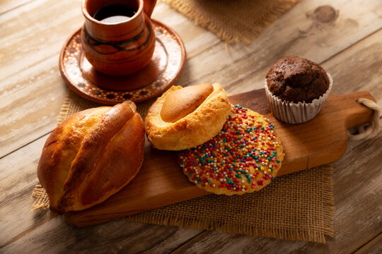 Mexican sweet bread, ojo de pancha, galleta chochitos, muffin, made by hand, in Mexico it is called Pan Dulce and cannot be missing at breakfast or snack.