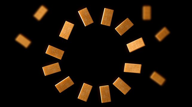 Golden rectangular blocks arranged in a circular pattern against a dark background with soft lighting
