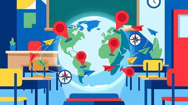Global Geography Education in a Classroom Setting with Pins and Paper Airplanes
