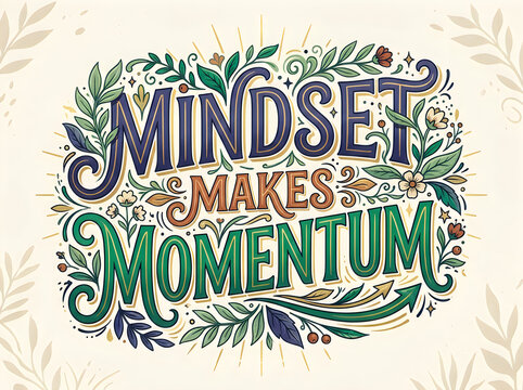 Mindset makes momentum vintage decorative text design