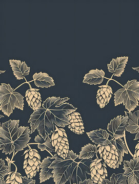 Premium gold engraved hops bottom border with top copy space for craft beer packaging labels and elegant brewery posters