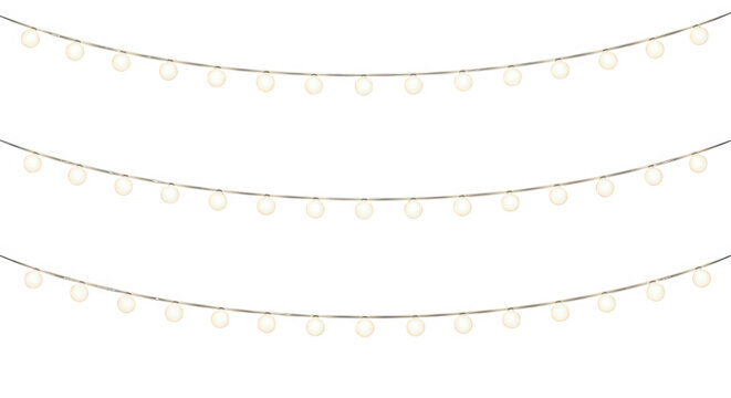 A string of fairy lights on a white background isolated on transparent background