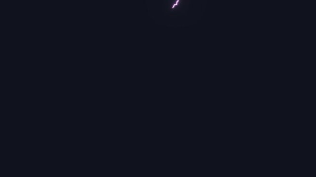 A long, vibrant purple-white lightning bolt streaks across a dark background from left to right