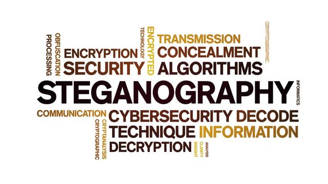 Steganography animated word cloud-text design animation tag kinetic typography seamless loop.