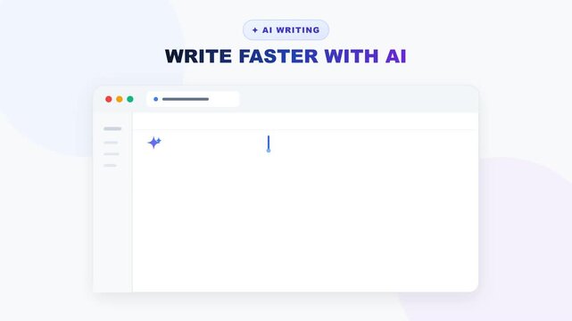 Flat design 2D animation of a digital interface featuring the text write faster with AI.