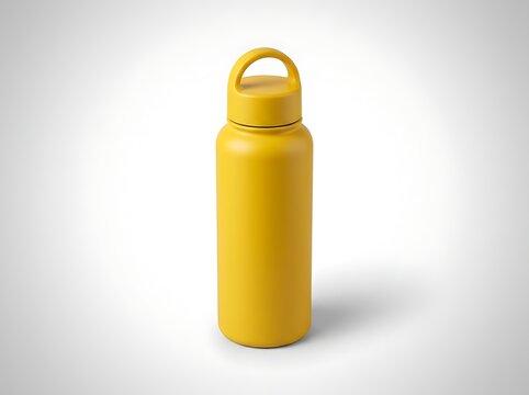 Yellow Reusable Water Bottle with Handle Lid on White Background