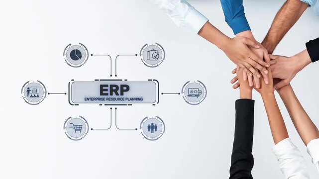 This image showcases diverse hands coming together to symbolize teamwork, collaboration, and the integration of enterprise resource planning in business strategy. Raster