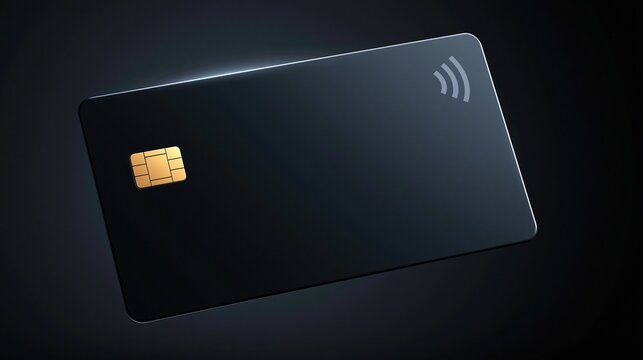 Close-up view of a sleek black credit card featuring a gold chip and contactless symbol against a dark background.