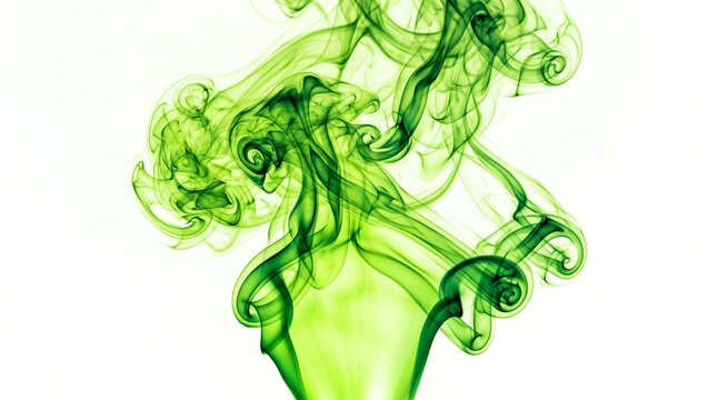 Abstract green smoke swirls flowing in the air