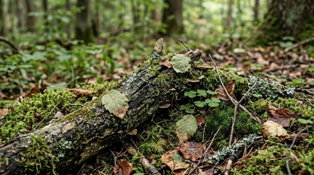 Forest floor detail with fallen log