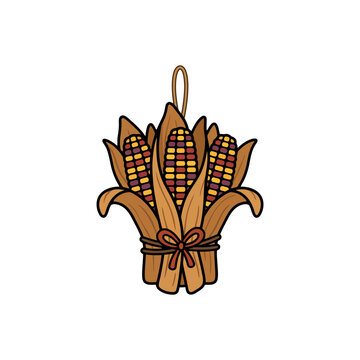 Decorative bundle of Indian corn with dried husks