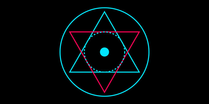 Geometric hexagram symbol with concentric circles and central dot