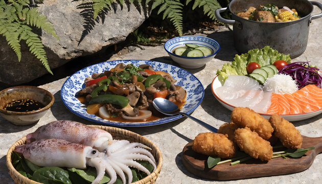 A table with a variety of food on it