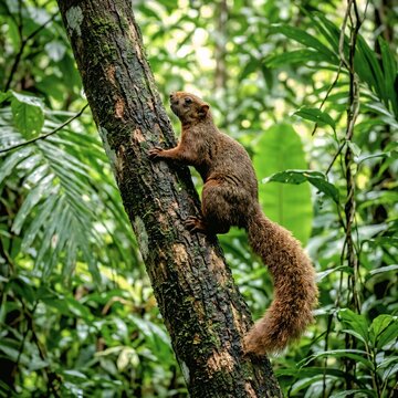 Irrawaddy Squirrel Climbing Tropical Tree