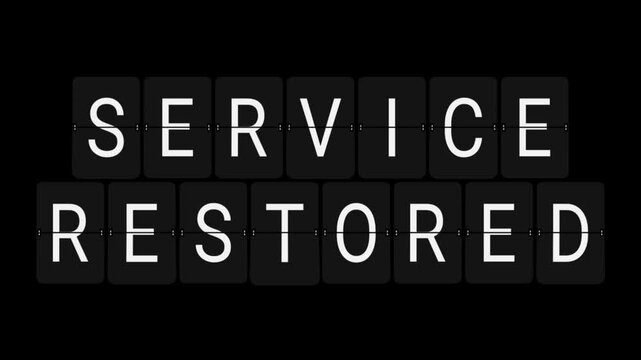 Split-Flap Blank to SERVICE RESTORED Technical Status Display Animation on Black Background