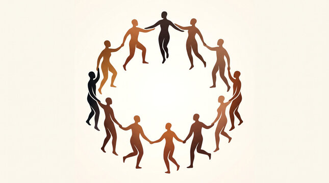 Silhouette figures holding hands in a circle representing unity community with silhouettes people holding circle symbolizing human connection