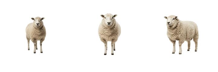 Fototapeta premium White Sheep Standing Cutout Isolated Farm Animal Woolly Lamb Livestock Agriculture Clipart Collection Graphic Element Set PNG