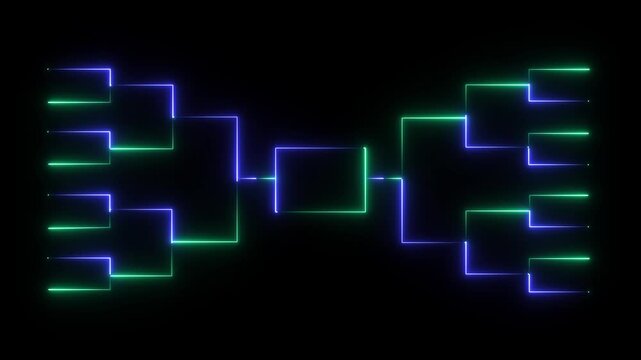 Animated blue neon bracket graphic on black background for sports tournament or competition visualization. 4K black background visuals