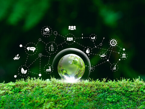Concept of ESG, ecology, and sustainable planet. Eco-friendly business, Earth Day, social responsibility, and net zero emission.
