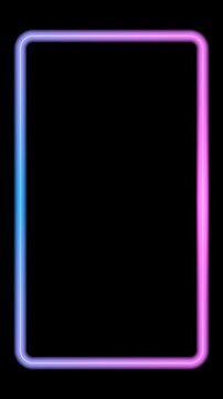 Neon frame glowing rounded rectangle loop copy space vertical black background