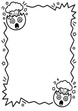 Exploding egg characters border vector illustration featuring humorous shocked faces with stylized comic book line art