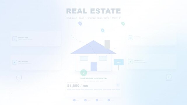 Real Estate Home Search Finance Move In Concept - Animated Icons and Text