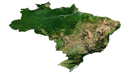 Satellite view of Brazil map showing diverse terrain and vegetation isolated on a white background © md golam rasul 