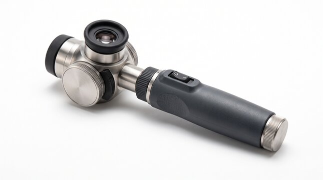 Medical ophthalmoscope tool for eye examination used by doctors in a clinic or hospital setting for health check