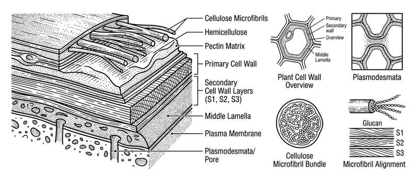 Plant Cell Wall Layers and Structure Diagram