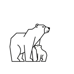 Naklejka premium Polar bear and cub line art