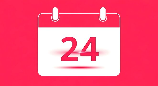 Red square box with white number 24 on white background.