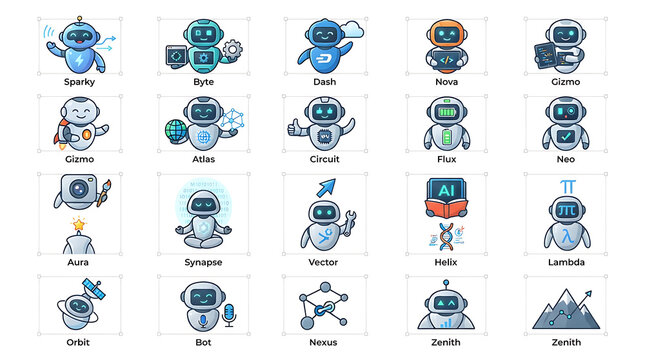 Cute AI Robot Mascots Vector Asset Collection