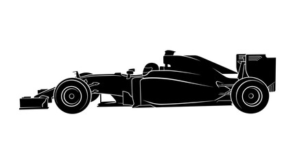 Fototapeta premium Black Silhouette of a Formula 1 Racing Car on White Background
