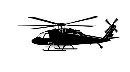Fototapeta premium Black silhouette of a modern helicopter in flight against a white background