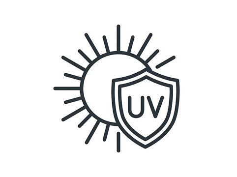 Uv protection shield with sun rays icon