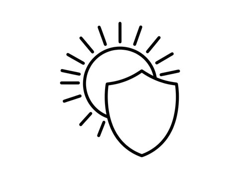 Shield with sun rays icon illustration