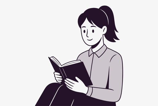 Young woman sitting comfortably on the floor enjoys reading an interesting book in this simple cartoon style vector illustration.